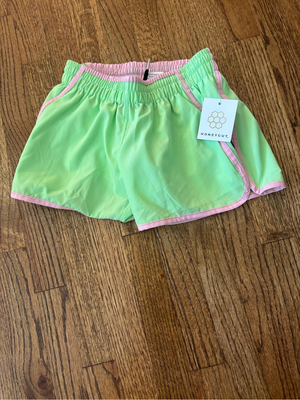Honeycut Kids Neon Green Athletic Shorts with Pink Trim